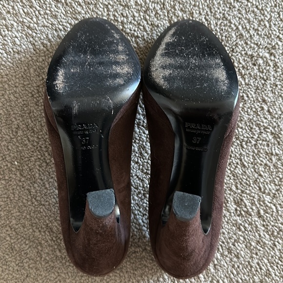 Vintage Prada suede leather almond toe stacked chunky block heel platform pump - Picture 9 of 9